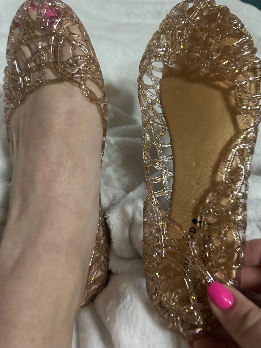 Women’s Glitter Jelly Ballet Flats -  Gold